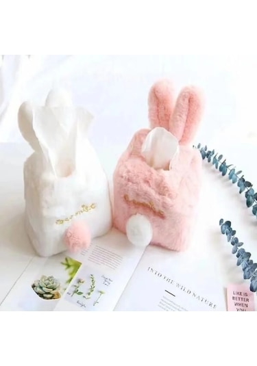 Pembe Kare-kawaii Doku Kapak Sevimli Pembe Peluş Tavşan Dokular Saklama Kutusu Tiki Kız Ev Dekorasyon Hediye Tuvalet Kağıdı Tutucu Peçete Kılıfı