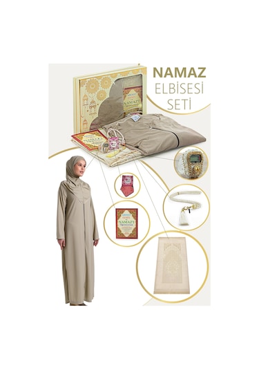 Vizon Kadın Pratik Başörtülü Fermuarlı Tek Parça Namaz Elbisesi Seccade Seti