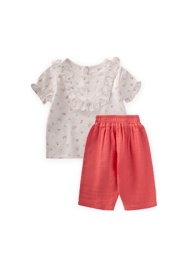 Cigit Çıtır Çiçek Desenli Bebe Takım 0-3 Yaş Ekru Ekru