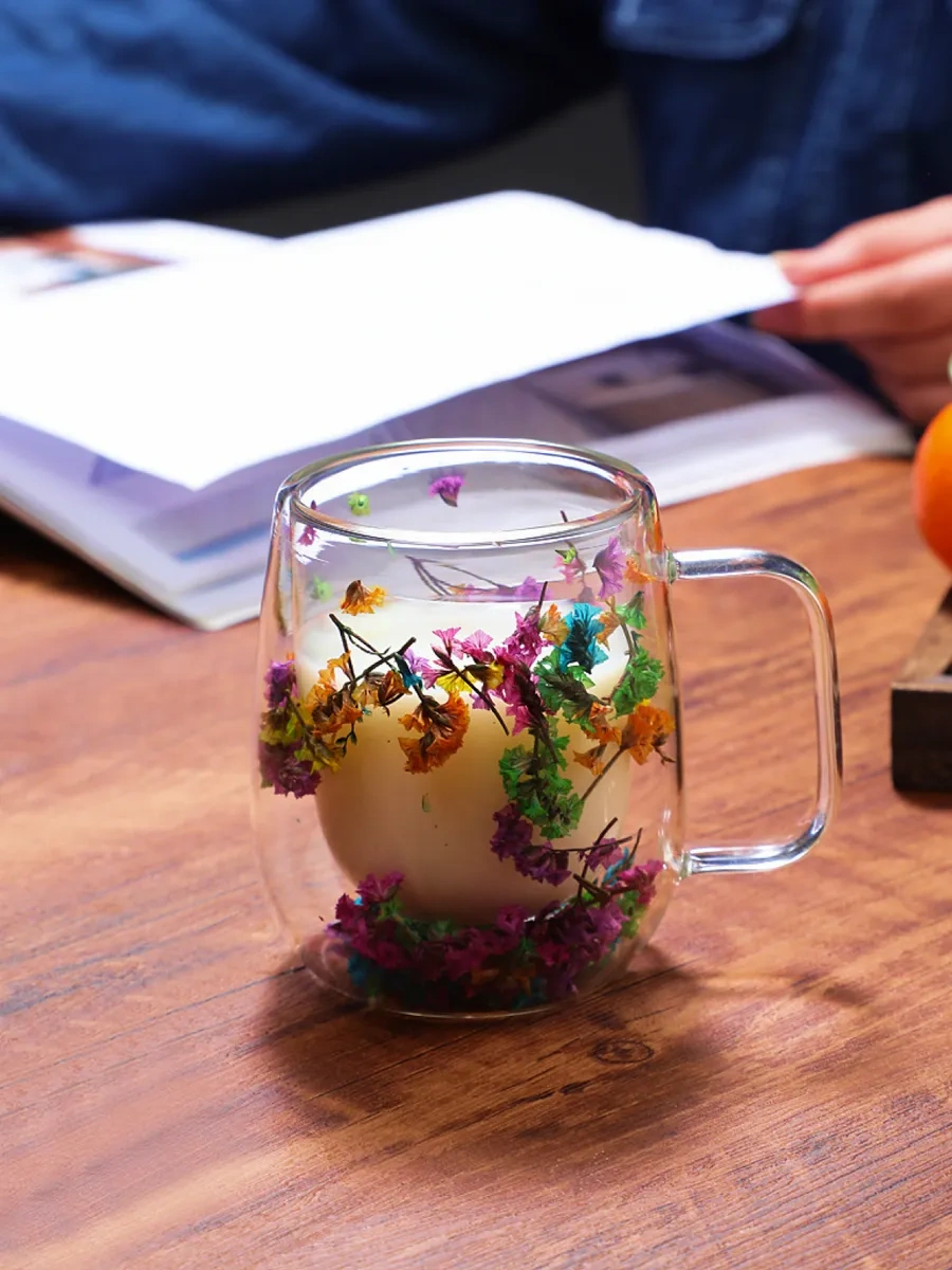 Conflate Çift Tabanlı Kurutulmuş Çiçek Desenli 350 Ml Bardak 341464311 Beyaz