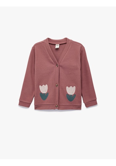 Koton Uzun Kollu V Yaka Çiçek Detaylı Hırka Mürdüm 6wmg10155ak Mor