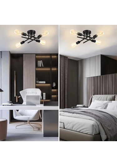 Dashanshop Siyah Vintage Demir Avize E27 E26 Ampul Aplikli Yatak Odası Salon Koridor Siyah