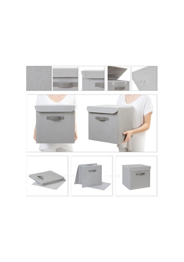 Ocean Home Textile Gri Renk Jüt Kapaklı Kutu 30 x 30 x 30 cm