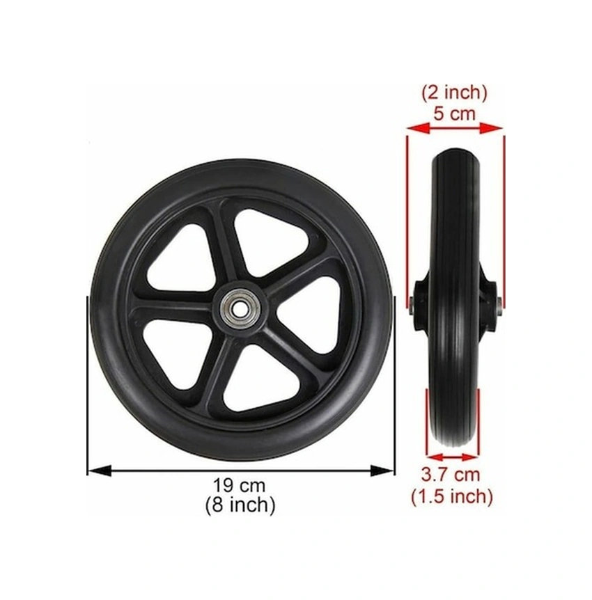 Fastbuy 8 İnç Gri Siyah Sandalye Tekerlekleri, 2 Adet Yedek, Kaymaz Pvc, 190mm, Sandalye Ve Yürüteç İçin -