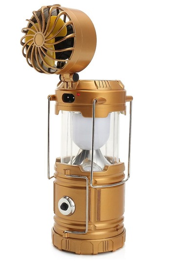 Şarjlı Güneş Enerjili Kızaklı Fanlı Kamp Lambası Altın