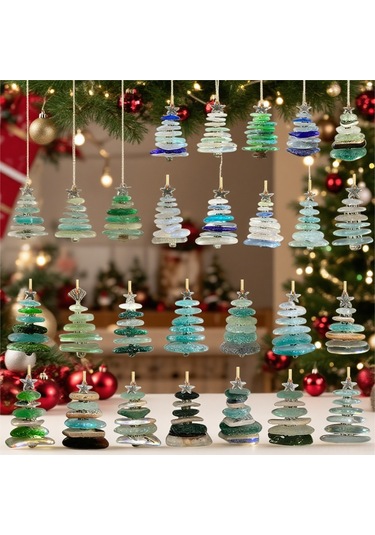 Moveevo 2025 Deniz Camı 2d Noel Ağaçlı Advant Kalenderi - Akrilik Askı Ve Kutu Seti Yeşil Renk