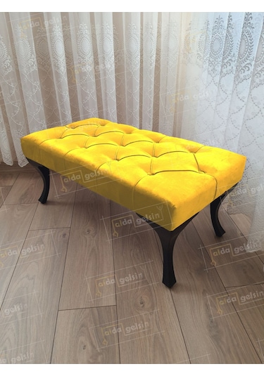 Kapitoneli Ayak Ucu Kapı Önü Antre Bench Puf Siyah Ayak 120 45 Sarı