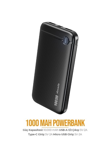 Azeada 10000 Mah 5V-2A Type-C Usb Giriş Led Işıklı Gösterge Powerbank
