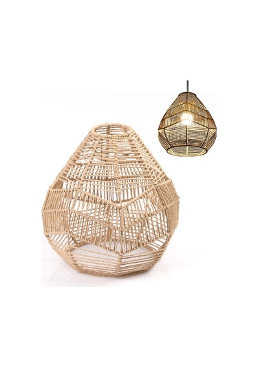 Boho Lamba Gölgesi, Vintage Dokuma Lamba Gölgesi Rattan El Modern Retro Boho Kolye Abajur, Asılı Işıklar Dokuma Boho Hasır Sepet Lamba Gölgesi