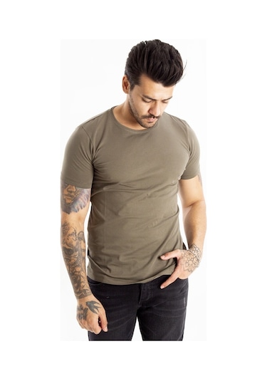 Deepsea Haki Erkek Dar Kesim Basic Tişört 1801131 Haki