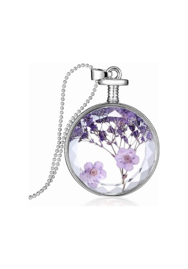 Chavin Kristal Cam Kurutulmuş Çiçek Kadın Kolye Dr36 Mavi