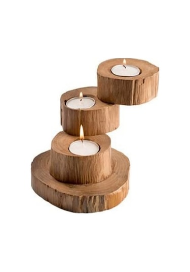 3Lü Tik Ağacı Mumluk şamdan tealight retro vintage