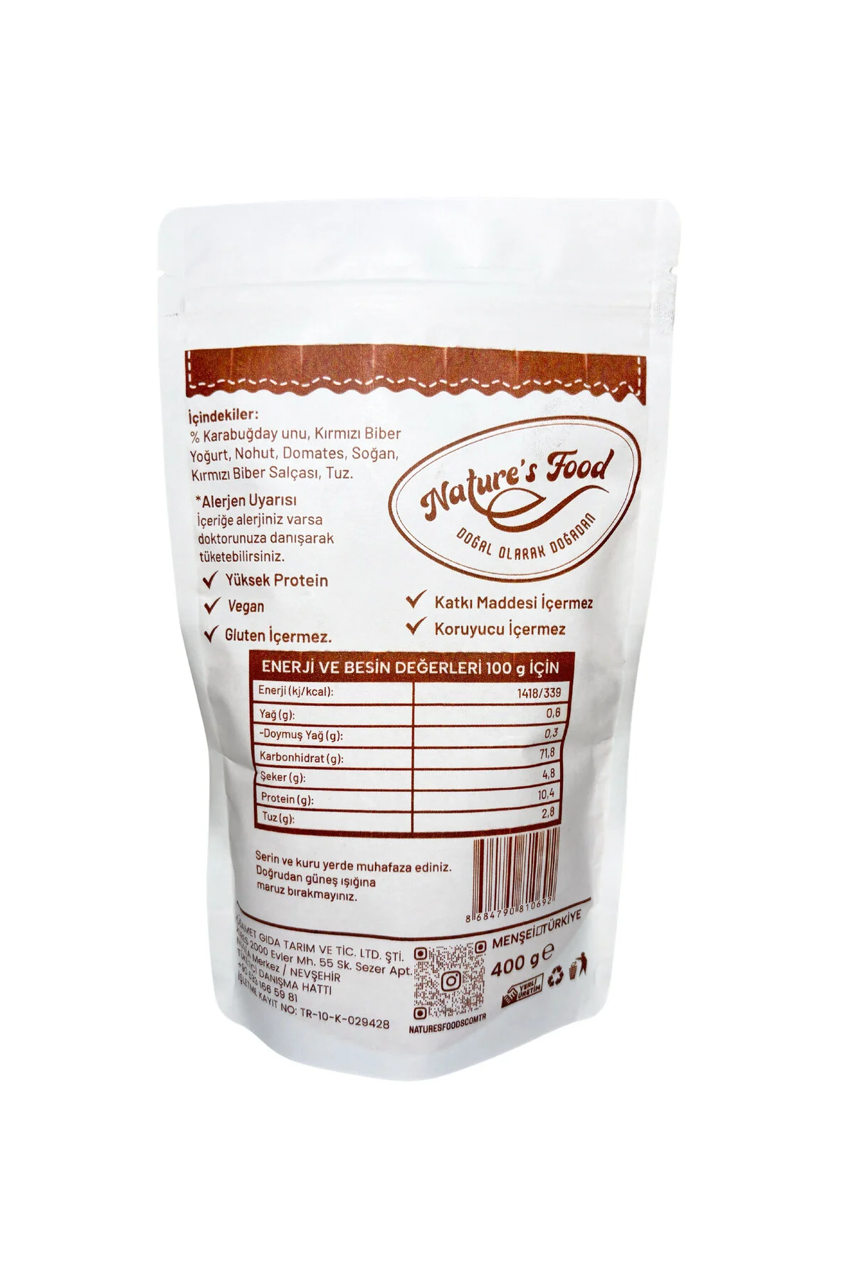 Karabuğday Tarhanası 400gr Karabuğday Unu, Kırmızı Biber, Yoğurt, Nohut, Domates, Soğan.