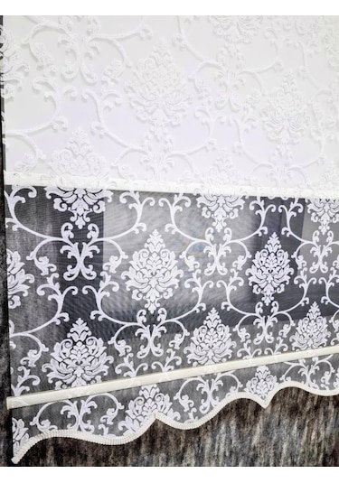 Bbb Simli Damask Desenli Çift Mekanizmalı Tül Stor Perde Ekru Mt1018s Ekru