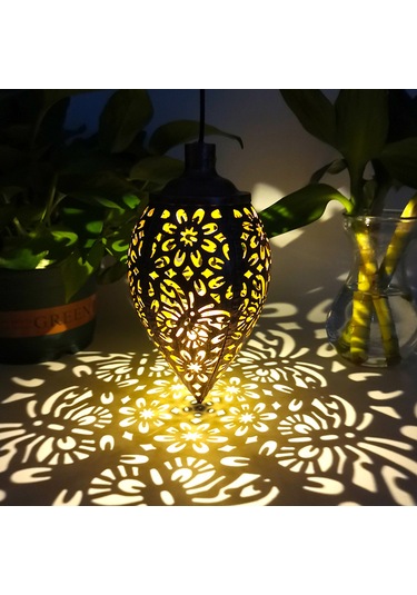 Dofolink Güneş Enerjili Bahçe Aydınlatması, Demir Çelik Kelebek Desenli Asılı Fener, Islak Taş Desenli Konik Lambader, Sıcak Beyaz Işık 8-10 Saat Süre Kahverengi