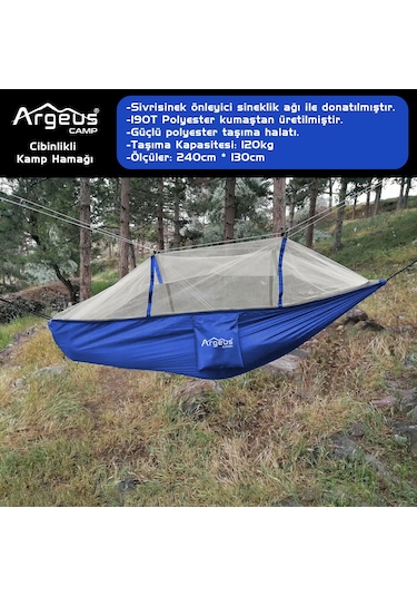 Argeus Cibinlikli Kamp Hamağı Mavi Çok Renkli