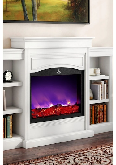 Arif Şömine Dekoratif Elektrikli Yapay Şömine -80x60 Cm - Odun Görünümlü, Kumandalı, Ses Efekli