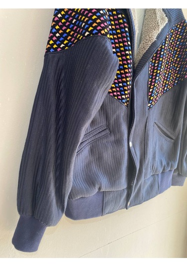 Unisex Aztek Retro Bomber Oversize Desenli Ceket Blüd4 Çok Renkli
