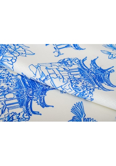Finezza Festival Baskılı Kumaş Kreme Mavi Kırlent Kılıfı 45x45 cm - 1439