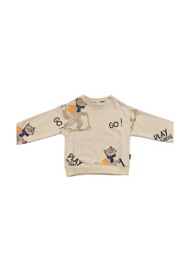 Erkek Çocuk Go Yazılı Sweatshirt-14665 Taş