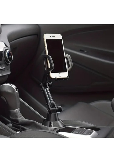 Araç İçi Bardaklıktan Monte Telefon Tutucu Siyah Telefonluk