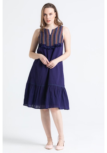 Kolsuz Şile Bezi Ilgaz Midi Boy Elbise Mor Mor-mor Mor