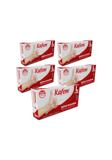 Kafem Pe Tek Kullanımlık Şeffaf Eldiven 500 Lü X 5 Paket