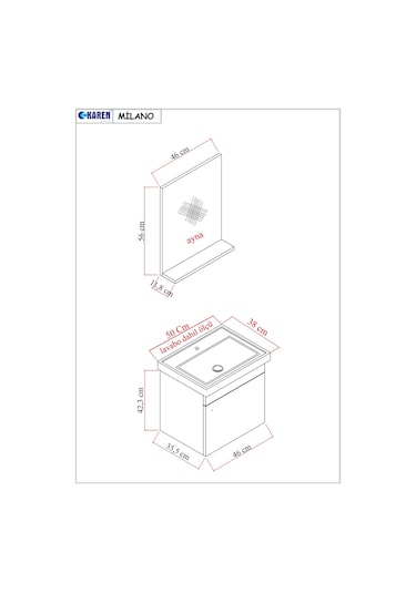 Karen Banyo Milano 50 Cm Lavabolu Banyo Dolabı,lavabo Dahil, Ayna Dahil,sonomo Meşe Beyaz