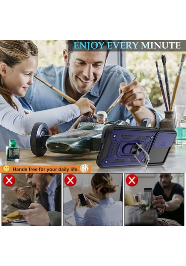 Samsung Galaxy A35 Uyumlu Kılıf Kamera Koruma Sürgülü Antishock Magnetic Yüzüklü Standlı Kapak