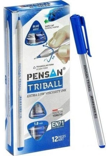 Pensan Trıball Tükenmez Kalem 1 MM Mavi 12'li Paket