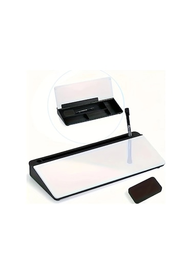 Willowhaven Siyah Kompakt Cam Masaüstü Yazı Tahtası Depolamalı Modern Tasarım Siyah