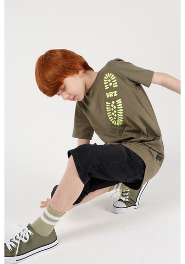 Brz Kids Baskılı Erkek Çocuk Kısa Kollu T-Shirt Haki