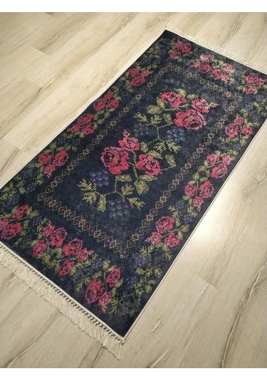 Yamalı Home Style Deri Taban Siyah Kırmızı Pr5616-80X150 Siyah