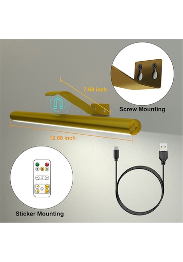 Monyee Magneetik Duvar Lambası, Dokunmatik Ve Uzaktan Kumanda, 3 Renk Tonu 2600k-6000k , Sürekli Parlaklık Ayarlama, Zamanlayıcı, 4500mah Pil, Altın Renk Siyah