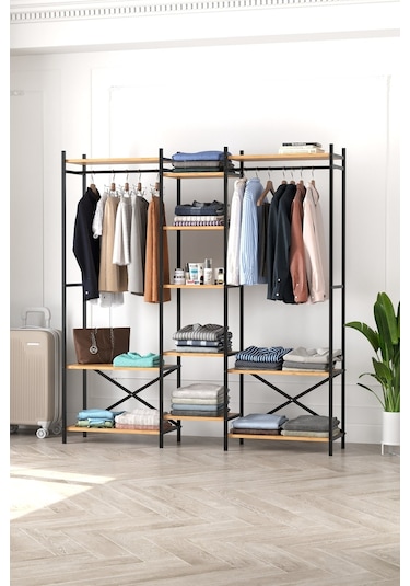 10 Raflı Metal Gardırop Metal Portmanto Açık Gardırop Elbise Dolabı Vestiyer Openix Çam