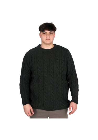 Mode Xl Büyük Beden Erkek Kazak Bisiklet Yaka Braıded 24211 Haki Haki