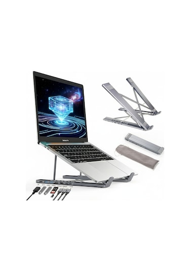8 İ 1 Arada Type-c Hub Lı Katlanabilir Laptop Standı 4k Hdmı 5gbps 60cm Kılıf