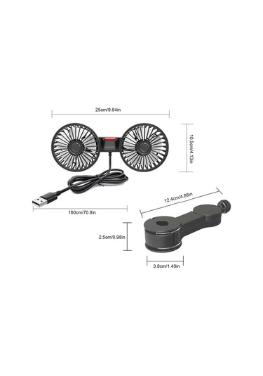 F4207 Arka Koltuk Araba Fanı 3 Hız 5 Bıçak 360 Derece Dönebilen Çift Kafa Soğutma Fanı