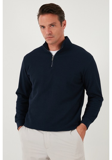 Buratti Pamuklu Regular Fit Yarım Fermuarlı Dik Yaka Erkek Sweat 5905716 Koyu Lacivert