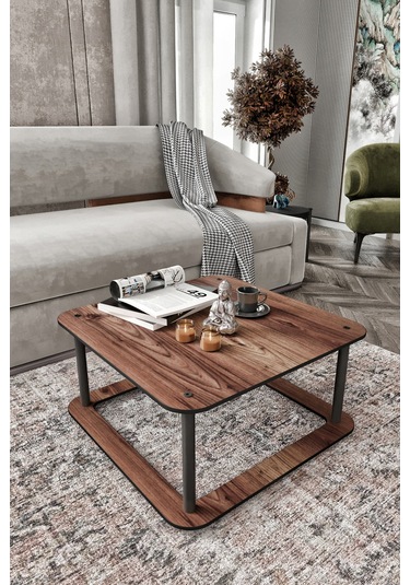 Hole Masivo Orta Sehpa 70x70 Kare Madran Ceviz Ceviz