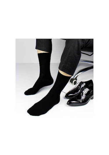 12 Çift Düz Pamuk Erkek Çorap - Siyah