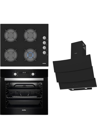 Simfer 7327 - 3500 - 8706 Siyah Cam Ankastre Set