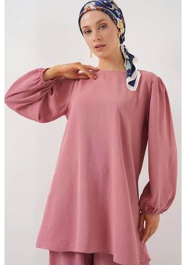 Defymoda Ayrobin Tunik Pantolon Alt Üst Takım 6712 - Pembe Pembe