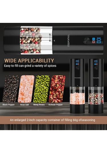 Motion003 Elektrikli Tuz Ve Biber Değirmeni Seti Siyah 1 Usb Şarjlı Küçük Öğütücü Lcd Ekran Ayarlanabilir Kabağlık Ev Mutfak Restoran Barbekü