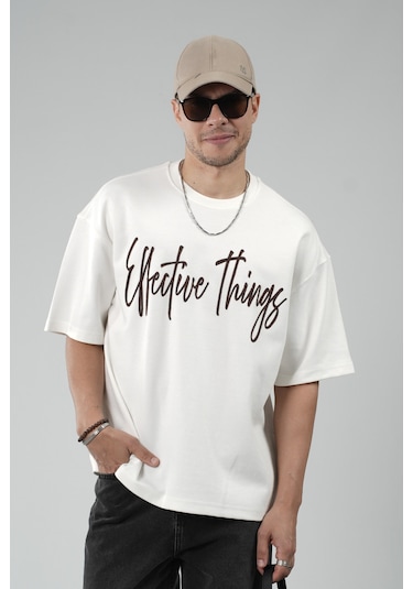 King-Brich Oversize Kalıp Effective Things Yazılı Basic Tişört Beyaz