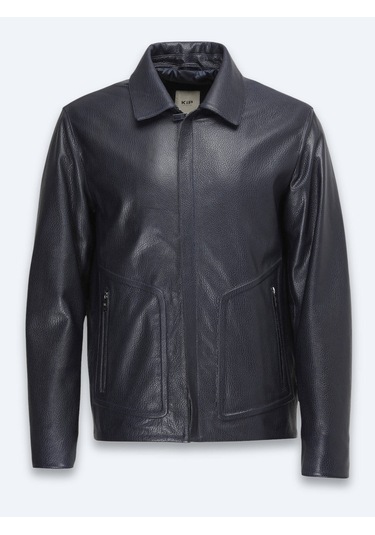 Kip Lacivert Regular Fit Bebe Yaka Smart Casual Koyun Derisi Deri Mont