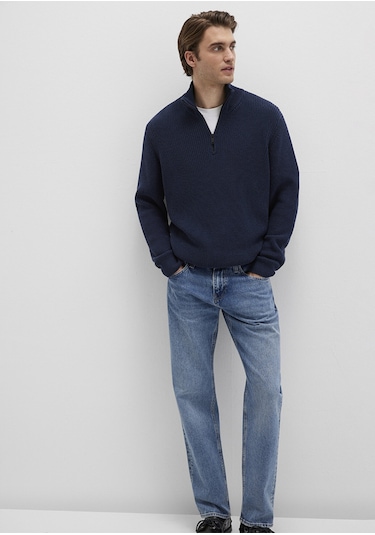 Mavi - Yarı Fermuarlı Dik Yaka Lacivert Kazak 0710268-82318 Lacivert