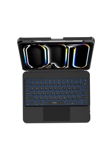 İpad Pro 12.9 2021 5.nesil Wiwu Mk-007 Combo Pro Kalem Bölmeli Klavyeli Standlı Kılıf Siyah Siyah
