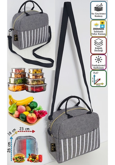 Anne Bebek Çocuk İçin Isı Yalıtımlı Termal Termoslu Yemek, Mama, Beslenme, Gıda Çantası Gri