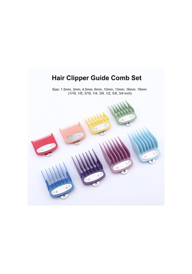 Vkemall 8 Renkli Farklı Uzunluklu Saç Kesim Rehberi Taramaları Seti - Saç Makinesi Aksesuarı 1.5mm-19mm